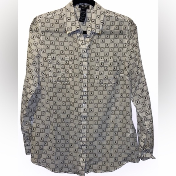 Olsen Europe Dove poplin pattern Cotton Silk Blend tunic shirt Sz 8 - Picture 1 of 9